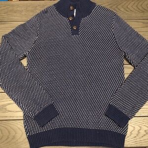 90s IZOD Boys Soft Cotton Knit Pullover Button Neck Navy Blue/White Sweater~Lg
